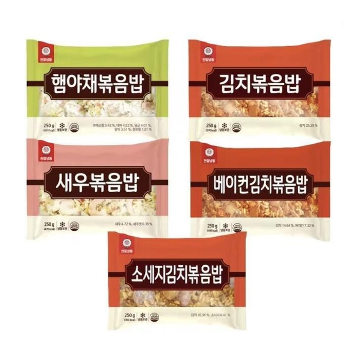 천일식품 볶음밥 250g 10개(햄야채 김치 새우 소세지 베이컨) 각 2봉 (38037287)