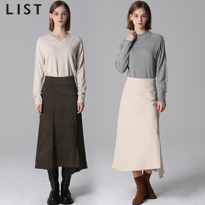 [리스트(LIST)] 코듀로이 언밸런스 플레어 스커트 (택가격:168000원)