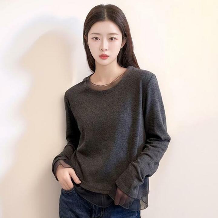 [헬리꽁땡]레이스레이어드패치워크스웨터2종