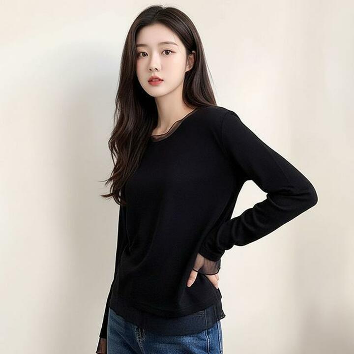 [헬리꽁땡]레이스레이어드패치워크스웨터2종