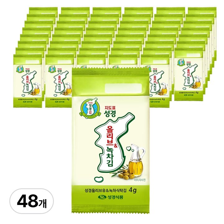 [성경김본사] 지도표성경김 올리브녹차 식탁김 4g 12봉 x 4개 (총 48봉)
