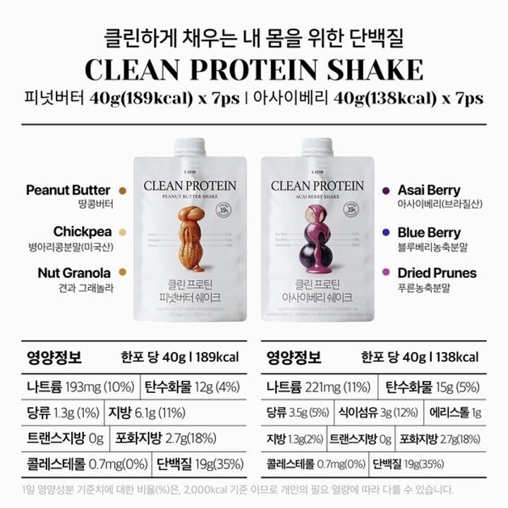 (신세계 사우스시티)라티브 클린 프로틴 쉐이크 7포 (아사이베리/피넛버터 택 1)