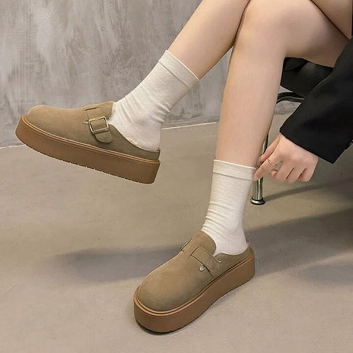 통굽데일리여성블로퍼신발스웨이드캐주얼뮬슬리퍼-2컬러