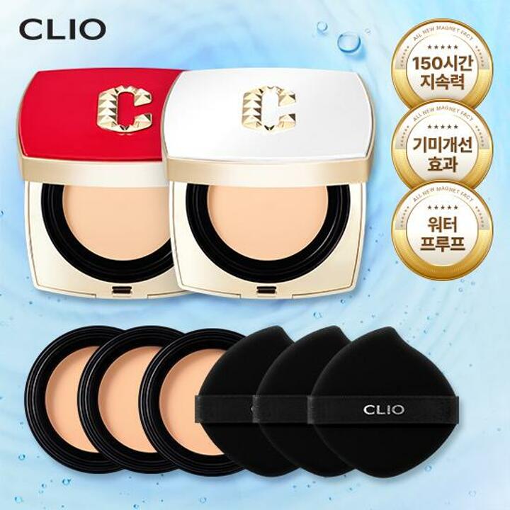  클리오 뉴 마그넷 팩트 본품 10g x 2개(레드,화이트 각1개) + 리필 10g x3개