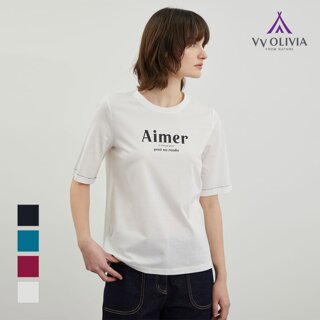 [비비올리비아] 레터링 원포인트 티셔츠_VVBAS4M3361