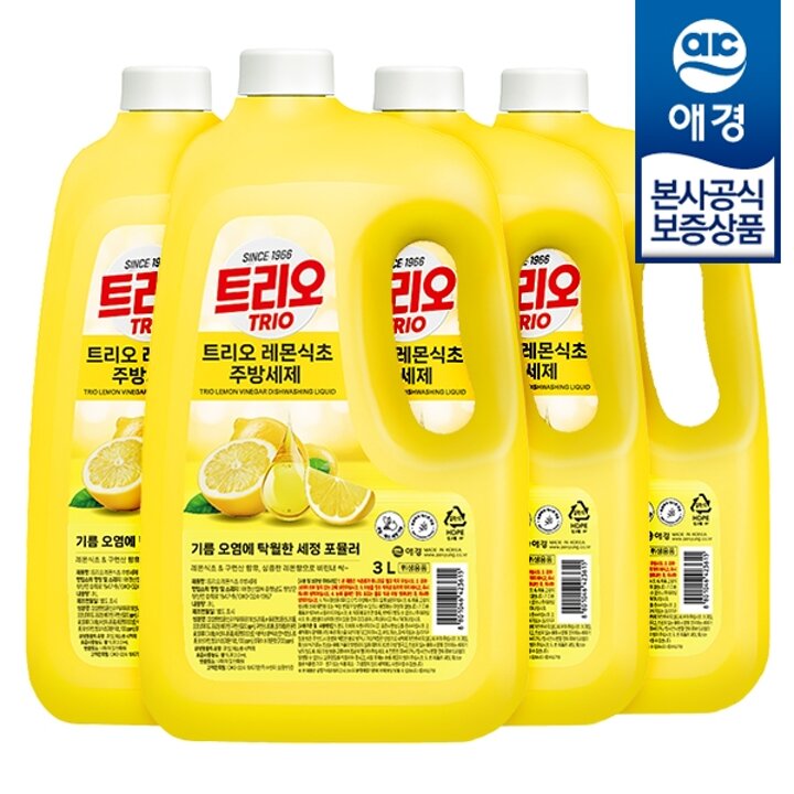[애경] 트리오 레몬식초 주방세제 3L x4개