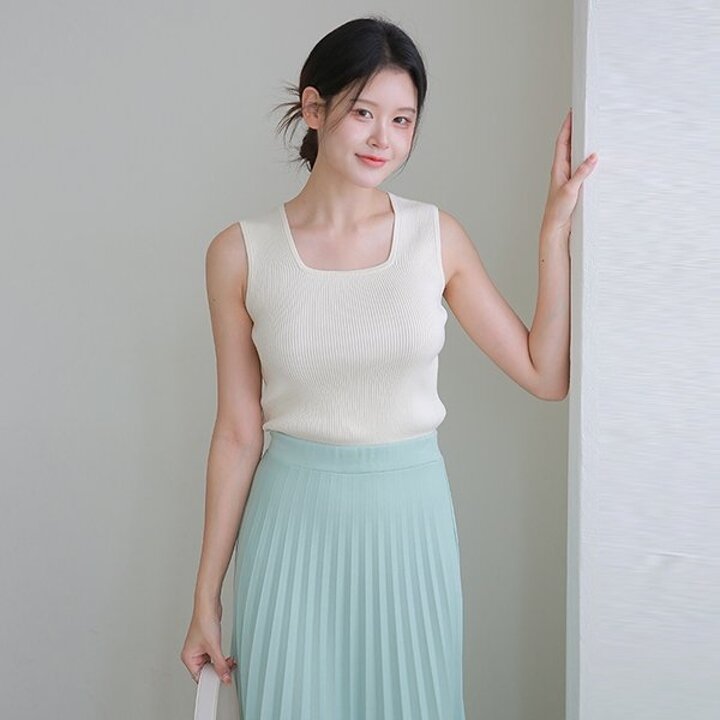 [최초가 109,900원][르포엠]엘리 스퀘어넥 슬리브리스 니트탑 3종세트