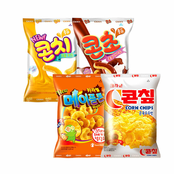 크라운 밀가루 없는 과자 세트 8봉 (콘칩 2봉 + 메이플콘 2봉 + 콘초 2봉 + 콘치 2봉)