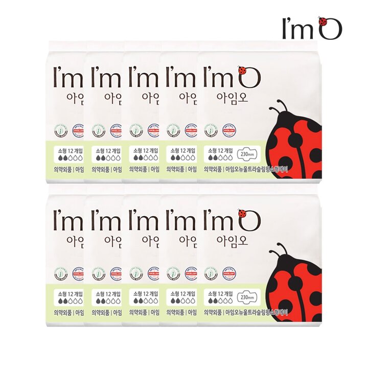 아임오 뉴울트라슬림에이 유기농 순면생리대 중형 12P x10개(총 120p)
