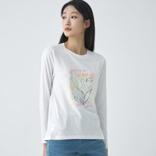 [ZISHEN] 플라워 슬럽 긴팔 티셔츠 LCTSO221_WH