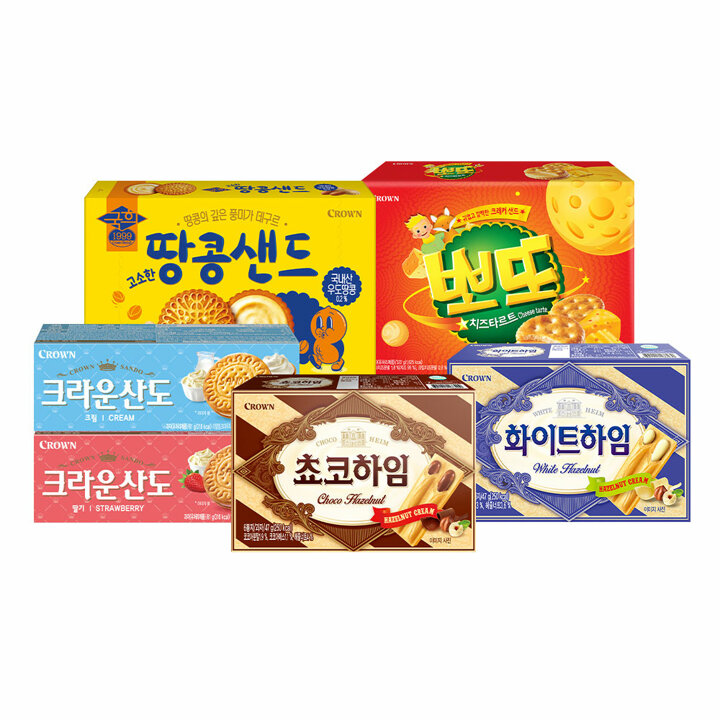 크라운 추억의 샌드과자 세트 (총 10개 / 고소한땅콩샌드 1개 + 뽀또 1개 + 산도딸기 2개 + 산도크림 2개 + 쵸코하임 2개 + 화이트하임 2개)