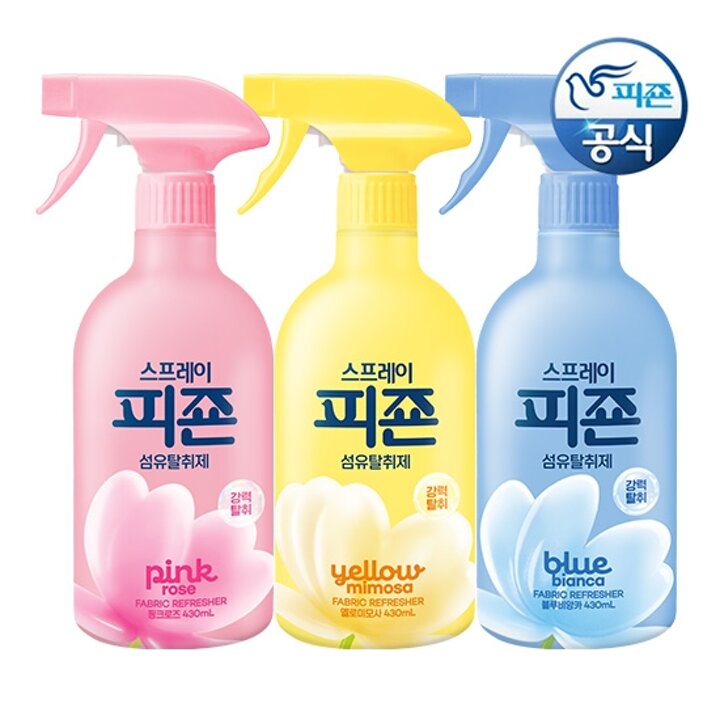 피죤 섬유탈취제 오리지널 430ml x 3종 세트 (핑크로즈+옐로미모사+블루비앙카)