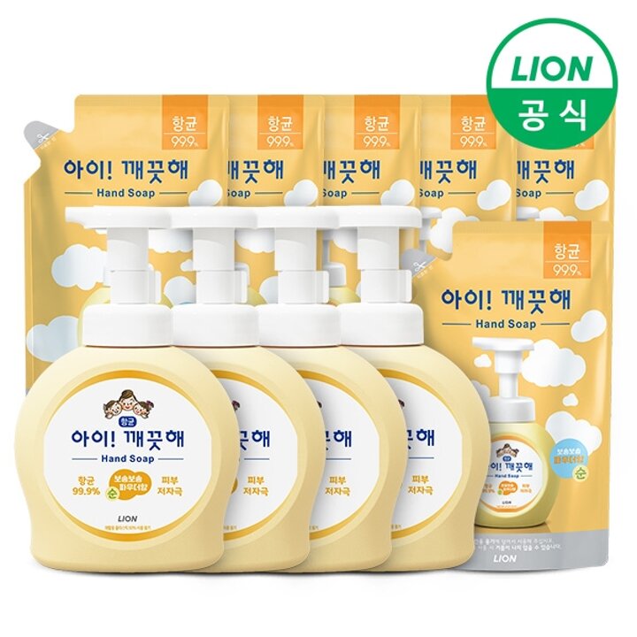 아이깨끗해 490ml 용기 4개+450ml 파우치 리필 6개 어린이 공공기관 병원 핸드워시 손세정제