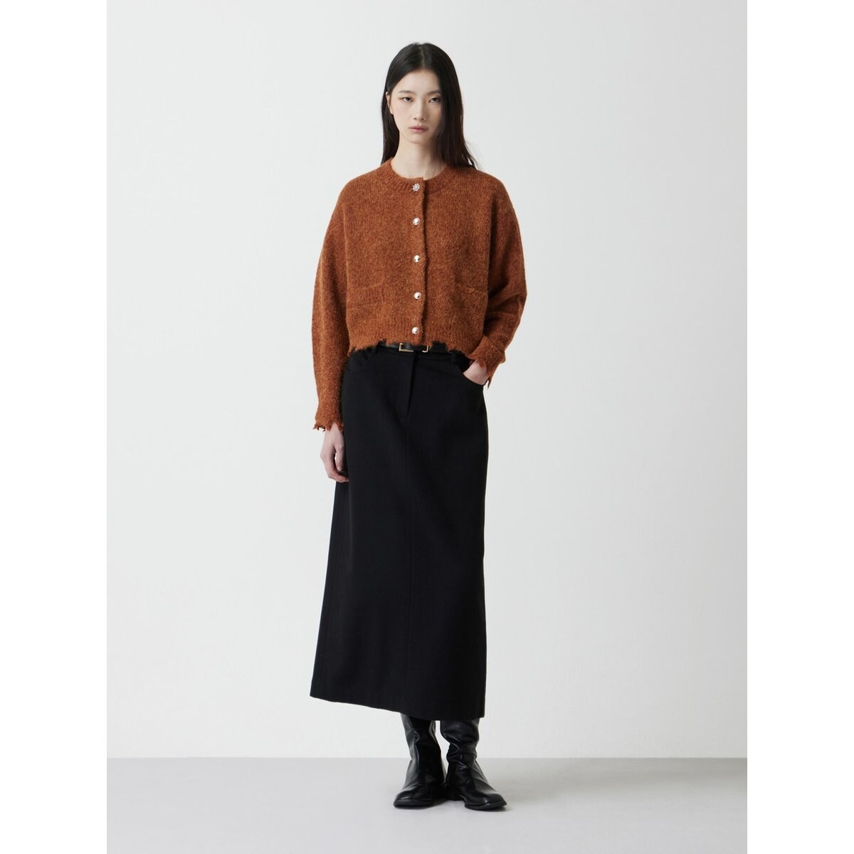 알파카 블렌디드 데미지드 니트 가디건 Z254KSL022
