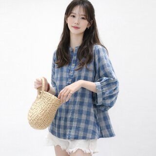 [TAG가64,000]루즈핏버튼체크블라우스_S5BBL087C