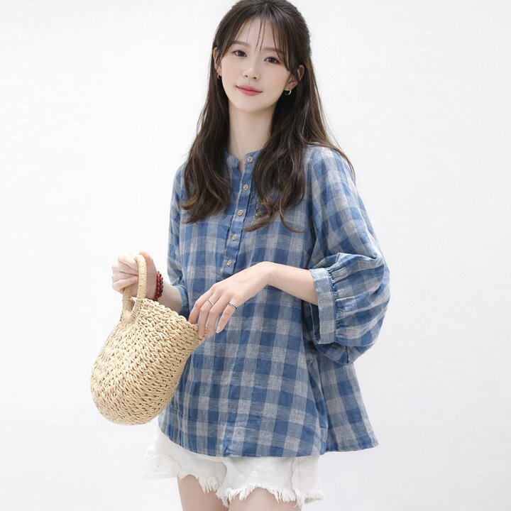 [TAG가64,000]루즈핏버튼체크블라우스_S5BBL087C