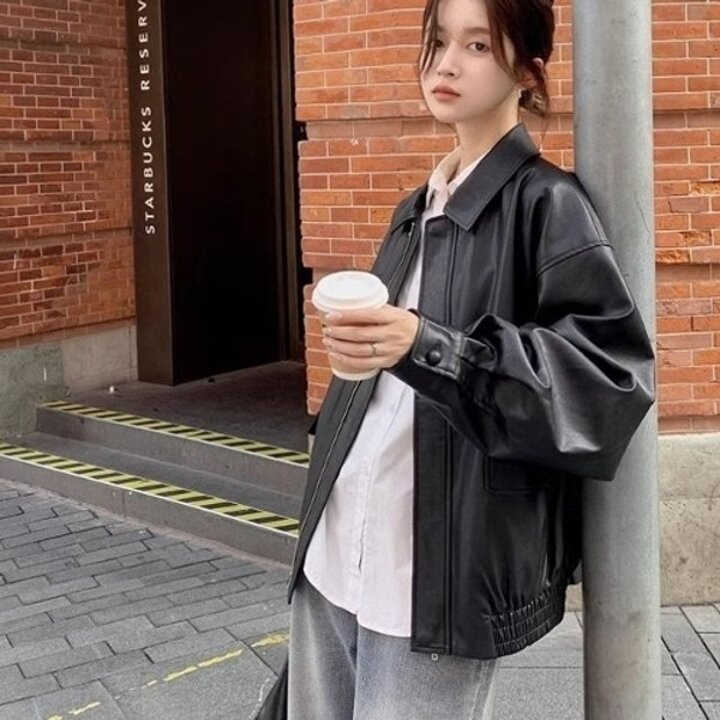 여성 오버핏 집업 레더 캐주얼 라이더 자켓20340142667501