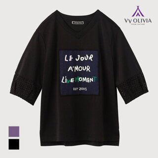 [비비올리비아] 레터링 자수 원포인트 티_VVCAS4M5366
