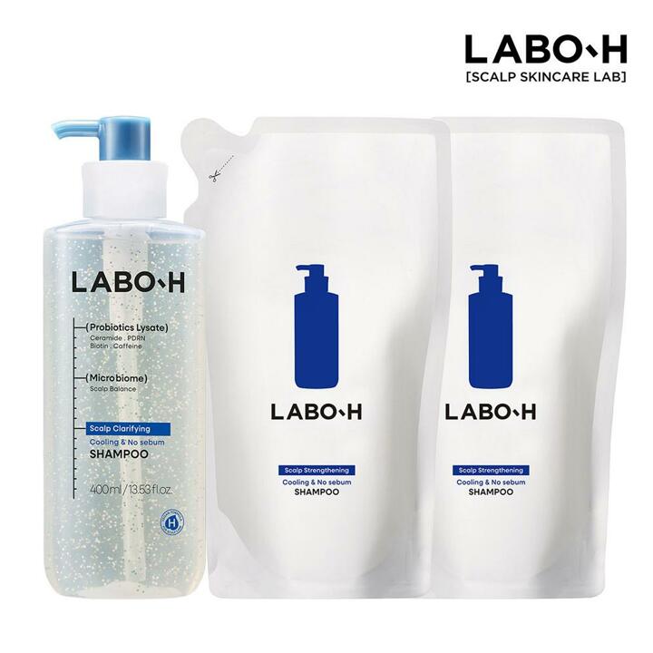 라보에이치 탈모증상완화 샴푸 두피쿨링 400ml 1개+ 400ml 리필팩 2개