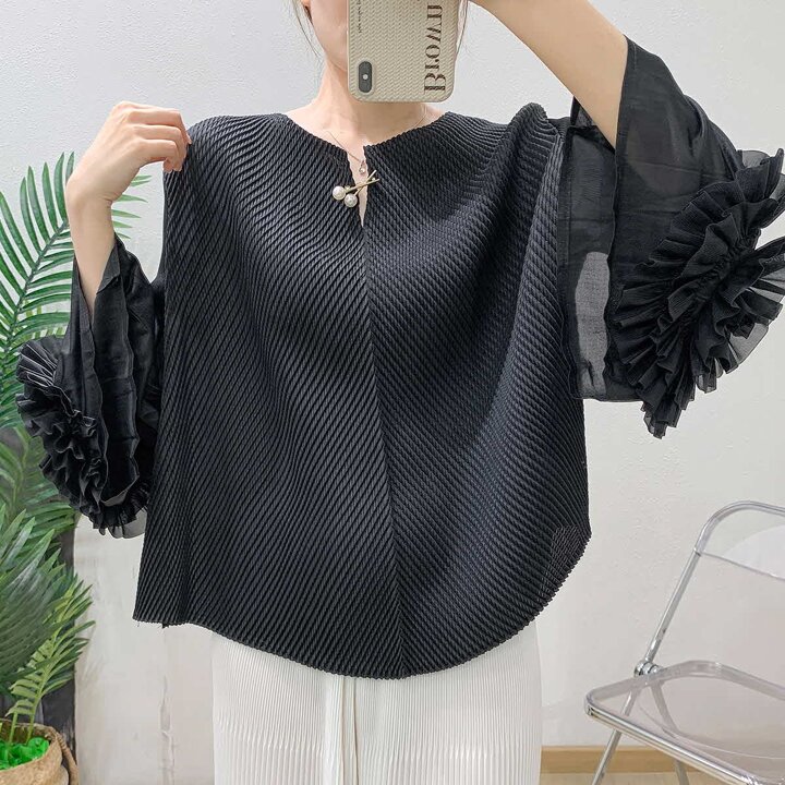 플라라 (88까지)플리츠진주체리블라우스