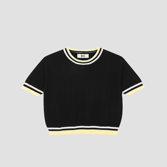 코튼 배색 크루넥 니트 [UFJKCN213N-BLACK]
