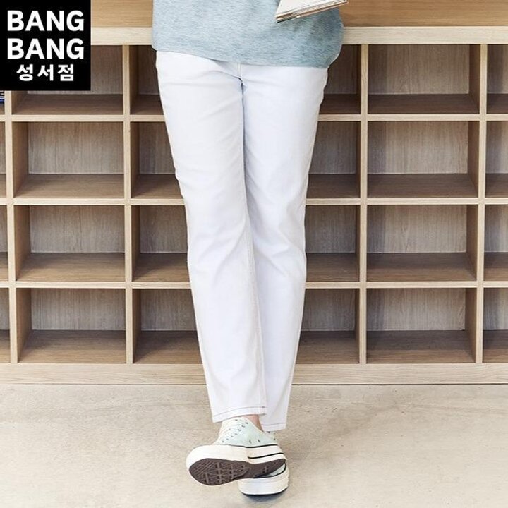 뱅뱅HC04봄남성인밴드화이트레귤러스판바지여름얇고편한면혼방화이트진NQL164