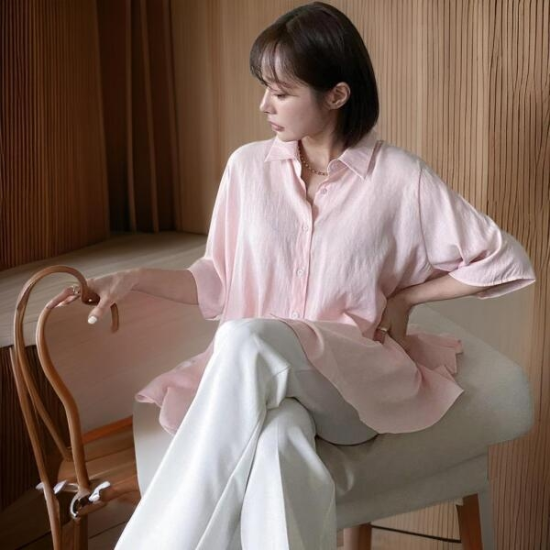 아트박스/신상오픈런 찰랑 반팔블라우스 통소매 흰남방 에이라인셔츠