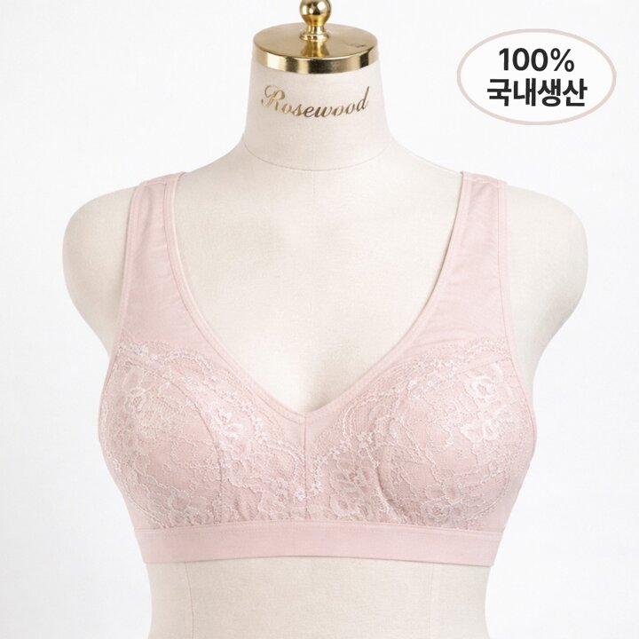 러닝형 국내생산 노와이어 레이스 브라렛 편안한 브라탑 수면브라 노패드 홑겹