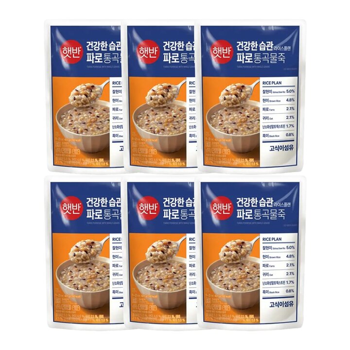 CJ제일제당 햇반 라이스플랜 파로통곡물죽 420g x6개