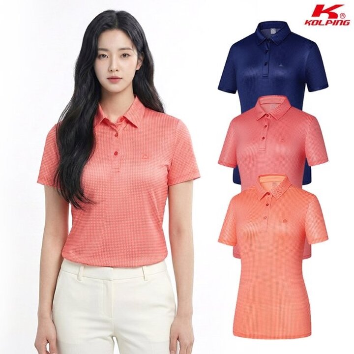 콜핑 여성 하이쿨 메쉬 프린트 등산 반팔 카라 티셔츠 KSC055ST6W
