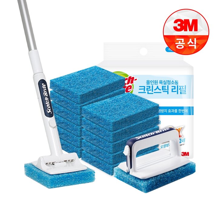 [3M]크린스틱 뉴올인원 욕실청소용 핸들+롱핸들+리필13입