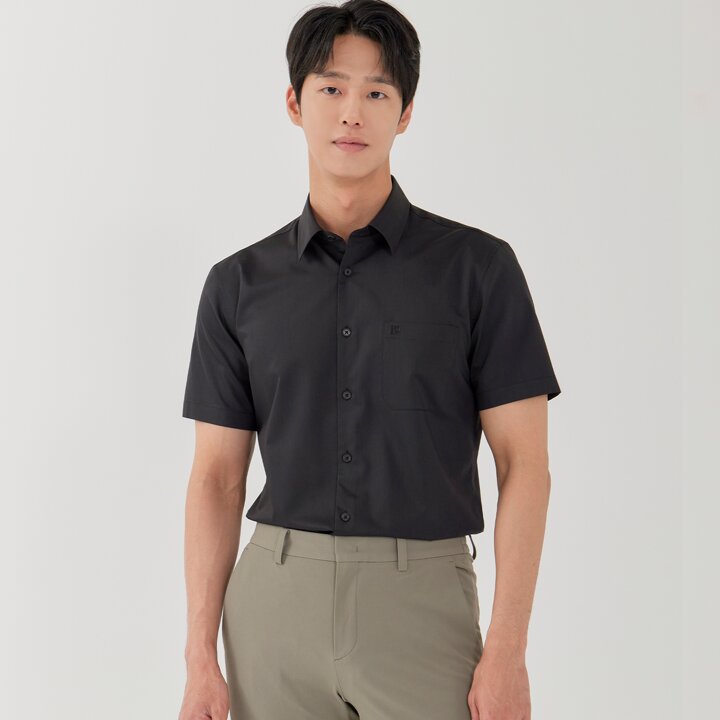 [라이프로그] 슬림핏 베이직 반팔 셔츠 MCWSP343_BK