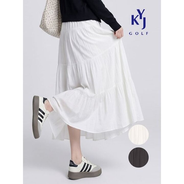 [하프클럽/김영주골프] 봄여름 캉캉 밴딩 주름 치마 데일리 여성 롱스커트 KQMLSK63