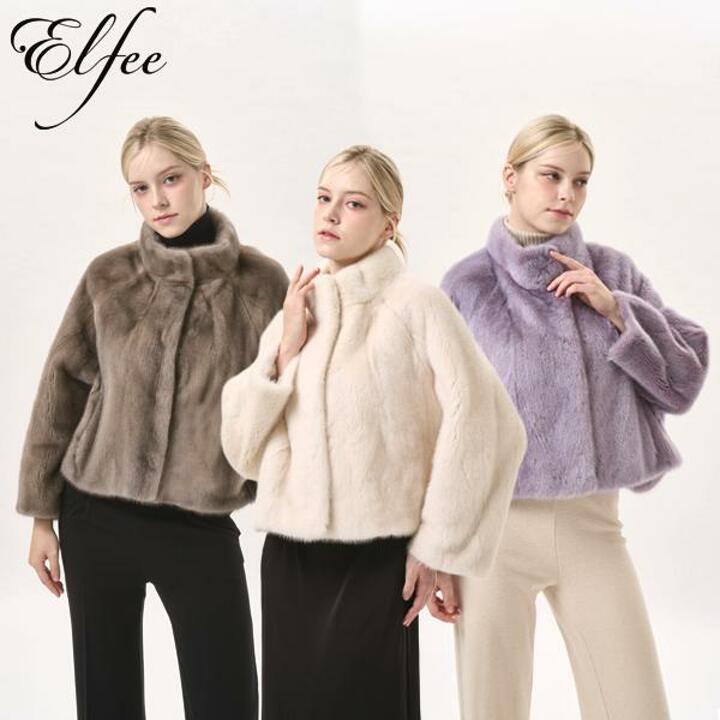 25FW  진도 엘페 휘메일 풀스킨 밍크 케이프 재킷 - 실버블루,펄베이지,바이올렛 (EJ16)