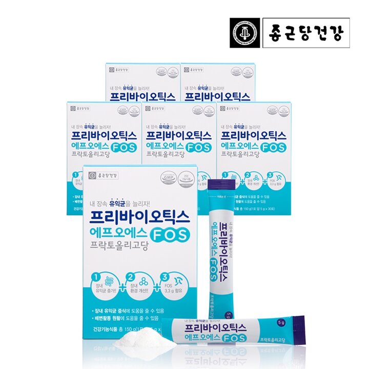종근당건강 프리바이오틱스 FOS 프로바이오틱스 유산균 프락토올리고당 6박스 총180포 6개월분