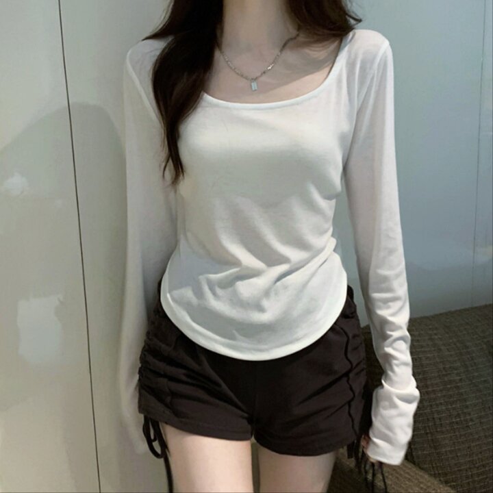 [옷자락] 여성 데일리 슬림라인 유넥 둥근밑단 긴팔 티셔츠