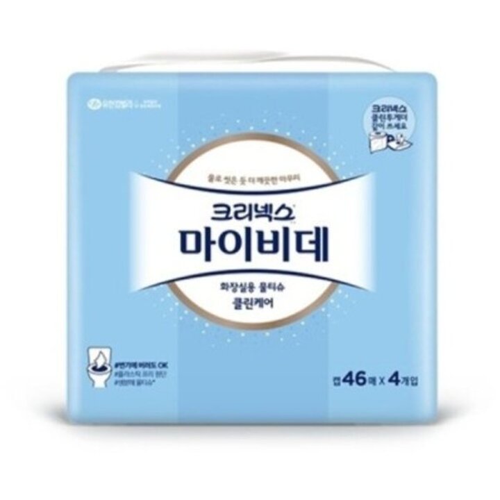 (신세계의정부점)크리넥스 마이비데 화장실용 물티슈 클린케어 캡 46매*4개입(1개)