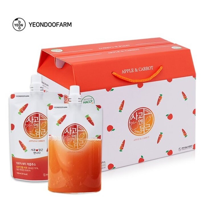 (대구신세계)[연두] 사과엔당근 국산 착즙주스 100ml*40팩
