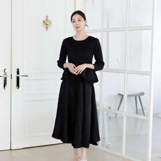 (99까지)플레어 라인 플리츠 블라우스+스커트SET