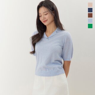[지센] (5컬러) 산뜻컬러 반팔 카라 니트 LOKTQ301