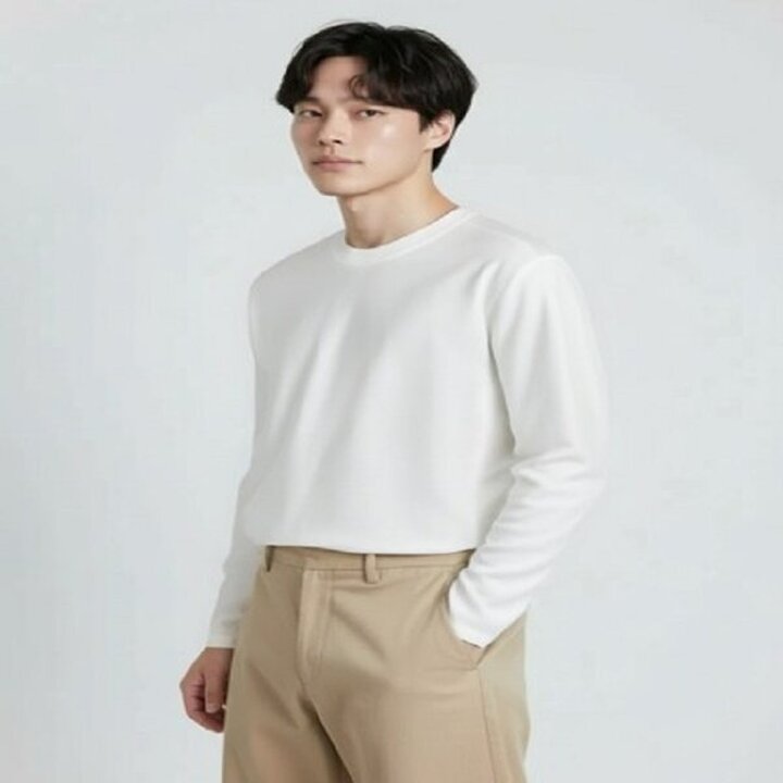 (신세계천안아산점)조직 긴팔 라운드 긴팔티-오프화이트 /  ABG2TR1001OWT