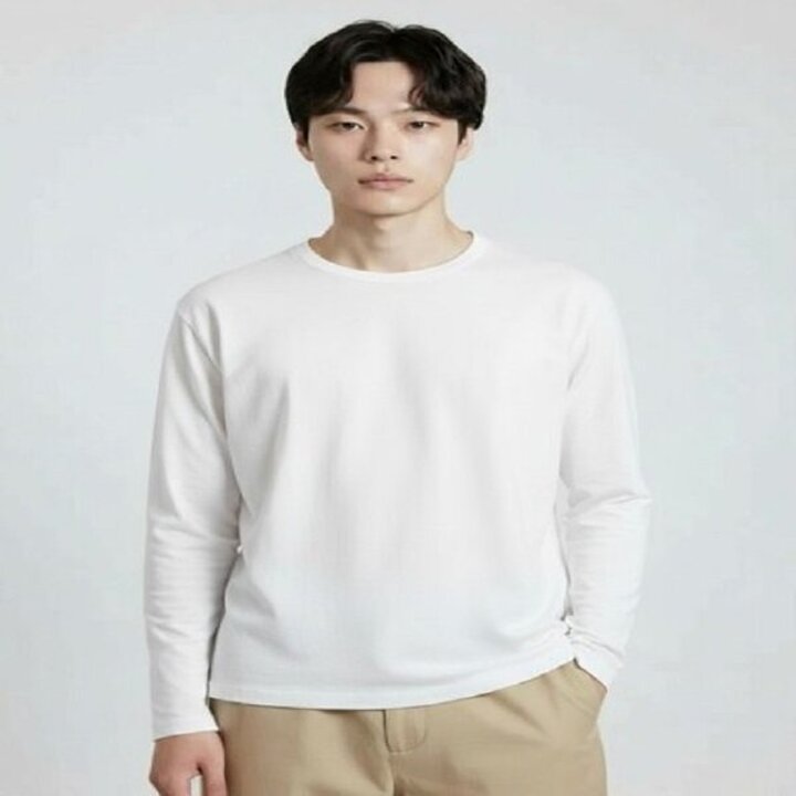 (신세계천안아산점)조직 긴팔 라운드 긴팔티-오프화이트 /  ABG2TR1001OWT