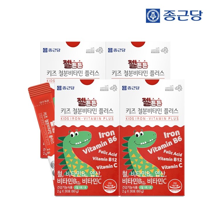 종근당 젤튼튼 키즈 철분 비타민 플러스 30포 4박스 / 성장기 어린이 철분제 비타민C 함유