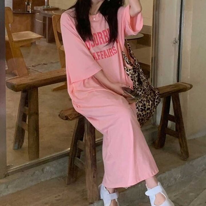 여성 오버핏 박시핏 롱 반팔 티셔츠 원피스 홈웨어 라운지웨어