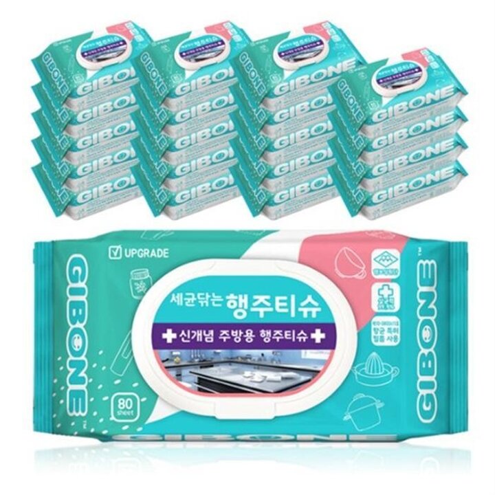 기본에세균닦는행주티슈플러스케어80매20팩