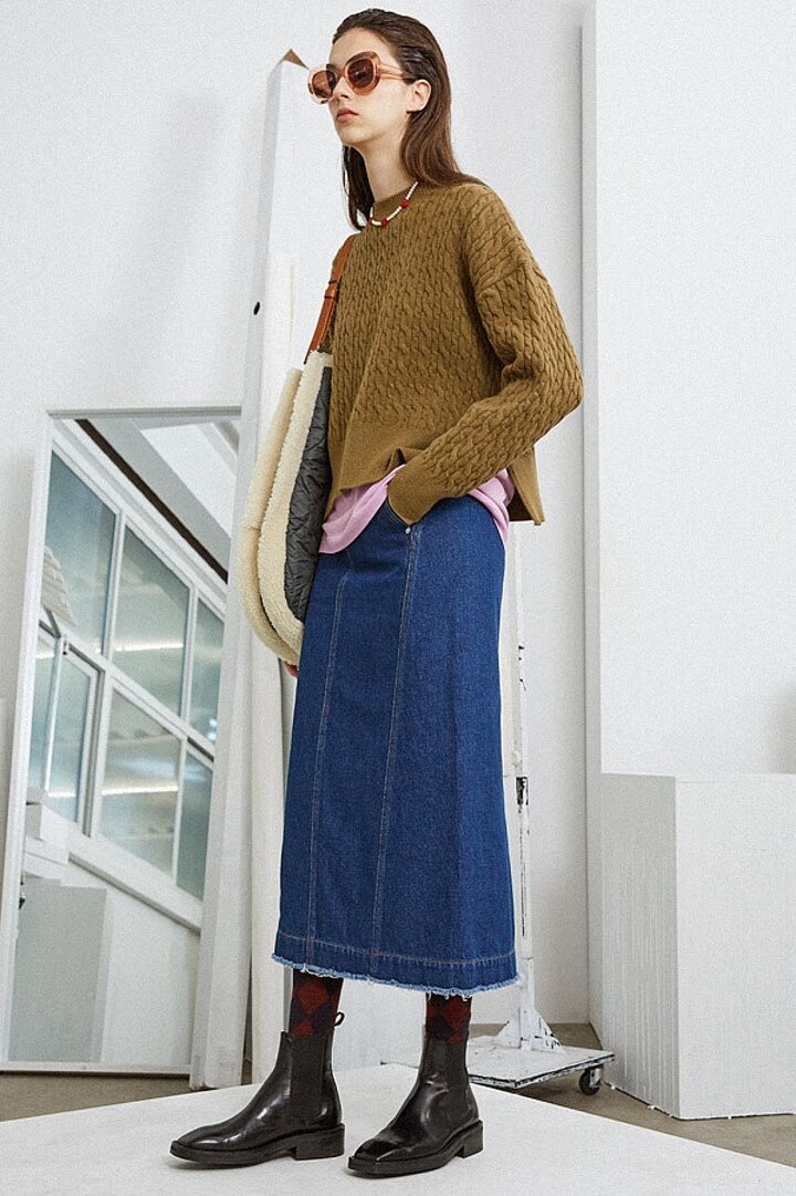 [ONLY패플] Straight Raw Denim Skirt Blue