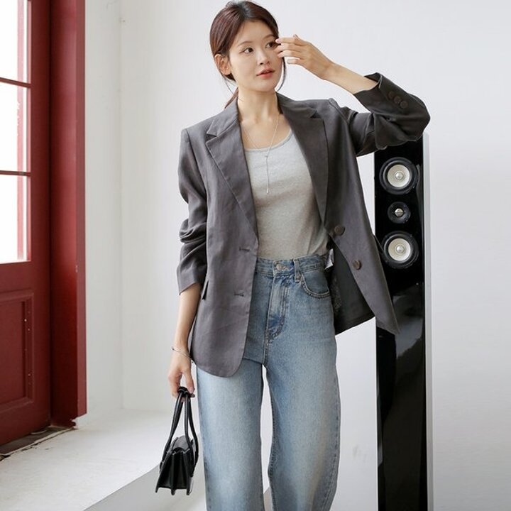 [최초가 109,000원][르포엠]엘디아 프렌치 린넨100 헤링본 자켓