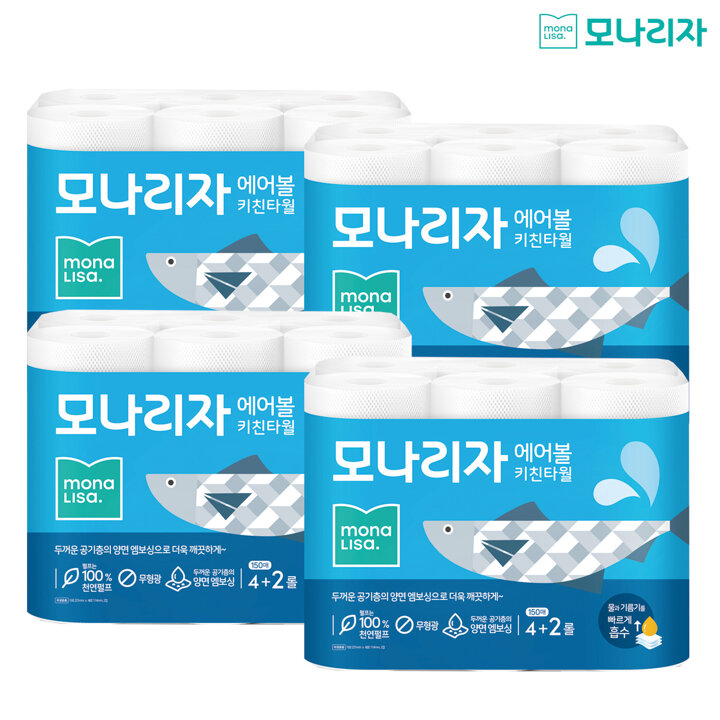 모나리자 에어볼 키친타월 150매*6롤 x 4팩