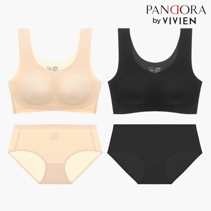 비비안 무봉제 심리스 노와이어 브라탑팬티세트 (소프트스킨,블랙/75A-90D/90-110) VBPS7149
