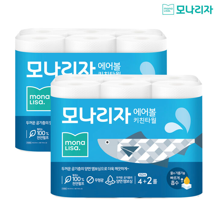 모나리자 에어볼 키친타월 150매*6롤 x 2팩